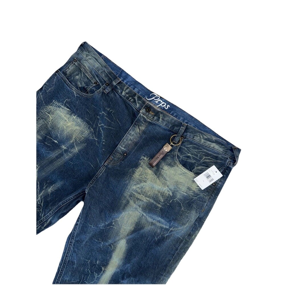 $298 PRPS Demon Miki Slim Straight Stretch Mens Jeans Blue Size 44/34